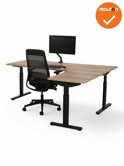 Hoekbureau Tube - Rechte hoek - zwart onderstel - Eiken