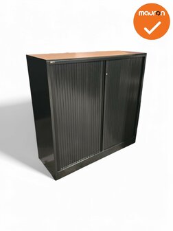 Roldeurkast - Ahrend - 120x120x45cm - Zwart met zwarte metalen roldeuren - Topblad naar keuze