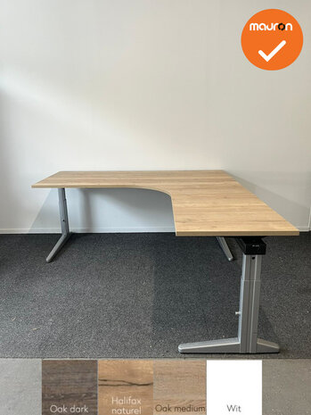 Ahrend Essa hoekbureau - Handmatig verstelbaar - 180x200cm - Bladkleur naar keuze - Zilvergrijs onderstel - Inclusief aanzetstu