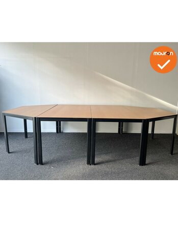 Ahrend vergadertafel - 4 Poots - 320x160cm - Beuken - Volkern trespa - Bestaand uit 4 delen - Zwart onderstel 